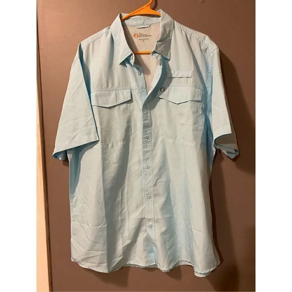 The American Outdoorsman Light Blue Button Up Short Sleeve Dri Fit Shirt XL
